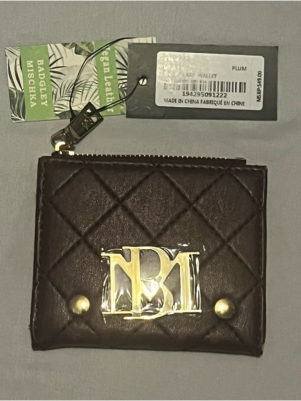 Michael Kors Quilted Deep Plum Card Wallet with Gold Logo